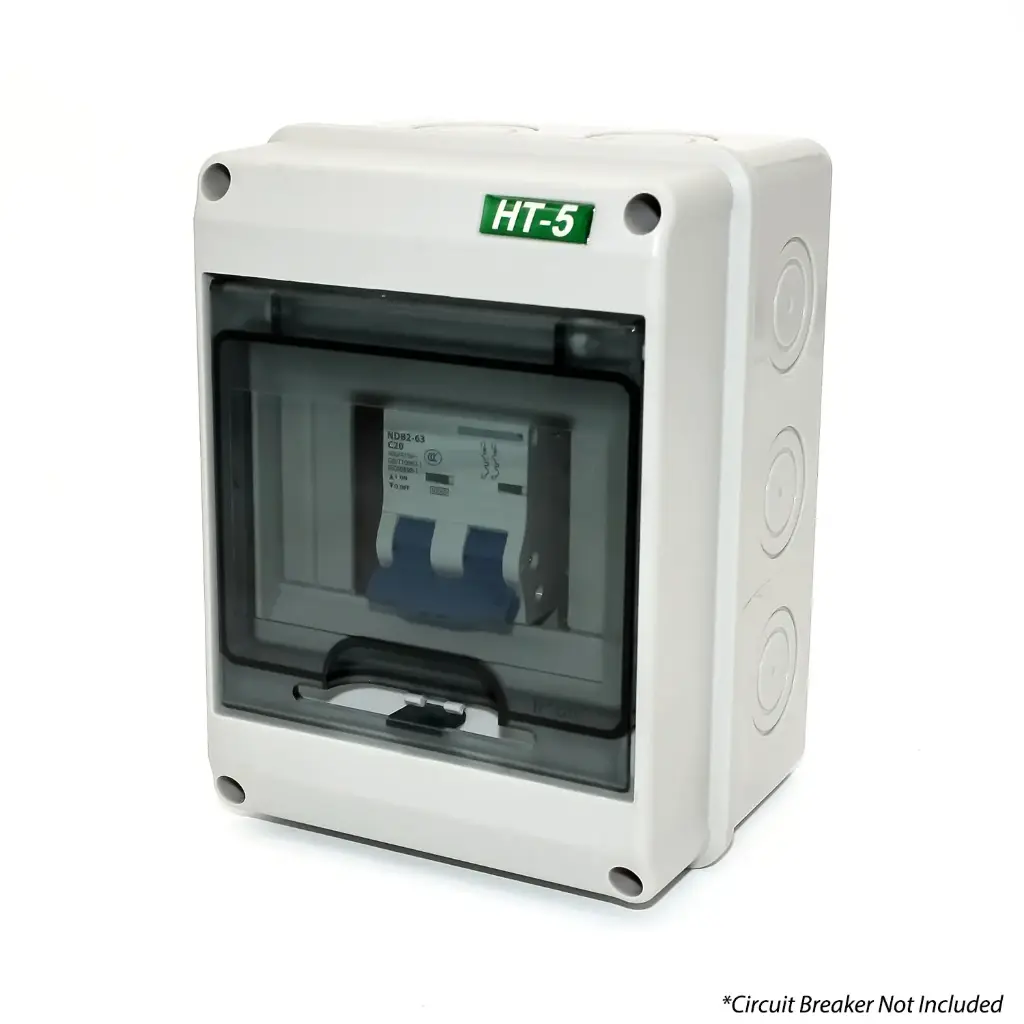 HT Series IP65 Waterproof Electrical Distribution Box | ABS Enclosure with Transparent Cover with DIN Rail and Cable Gland | Up to 5 MCB 