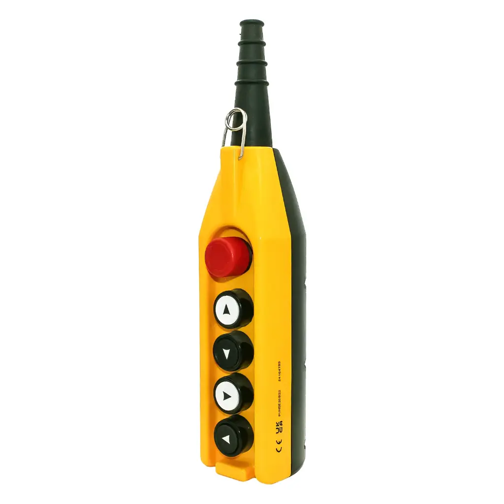 Industrial Crane Pendant Station | 4 Button + E-Stop, 16A Rated, IP65/NEMA4X, Shock Proof 