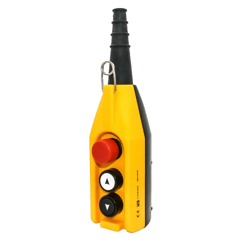 Industrial Crane Pendant Station | 2 Button + E-Stop, 16A Rated, IP65/NEMA4X, Shock Proof