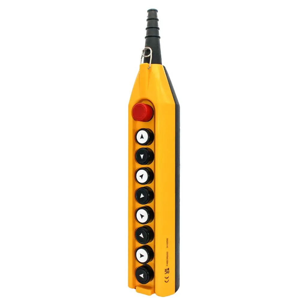 Industrial Crane Pendant Station | 8 Button + E-Stop, 16A Rated, IP65/NEMA4X, Shock Proof