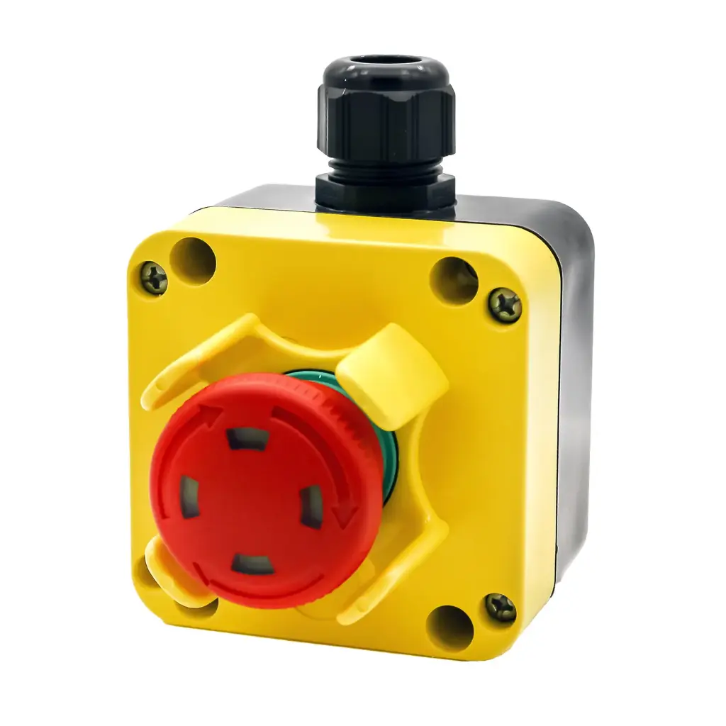 Emergency Stop Control Station (E-Stop) | Push-to-Lock E-Stop, Twist-to-Release | 40mm Red E-Stop Button | Visual Indicator | NEMA 4 Enclosure | 1NC Contact