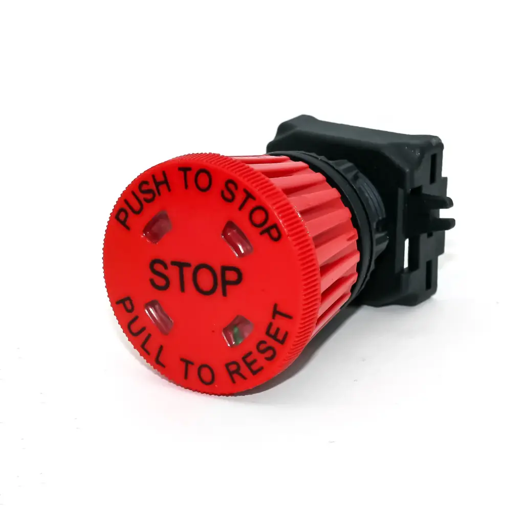 E-Stop Button: Push-To Stop / Pull-To Release | 40mm Red Button with visual indicator | 22mm Body | Contact Not Included  