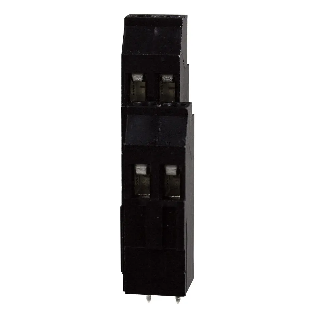2 Position Black Fixed Modular PCB Terminal Block | Two Levels | 5.08mm Pin Spacing | Horizontal Wire Entry with Screw Clamp | 30-12 AWG | 20A, 300V | Single Unit