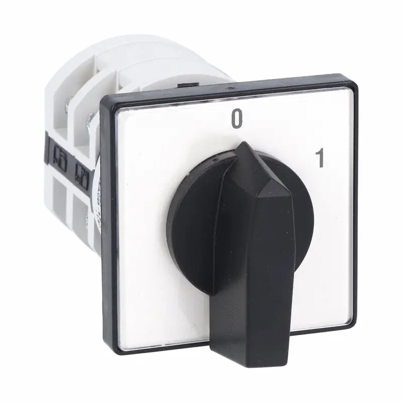 Rotary Cam Switch, 2 Position, On-Off, Load Break Switch, 2 Pole, 20A, 600 Vac, DIN Rail Mount, Black Handle and Front Plate