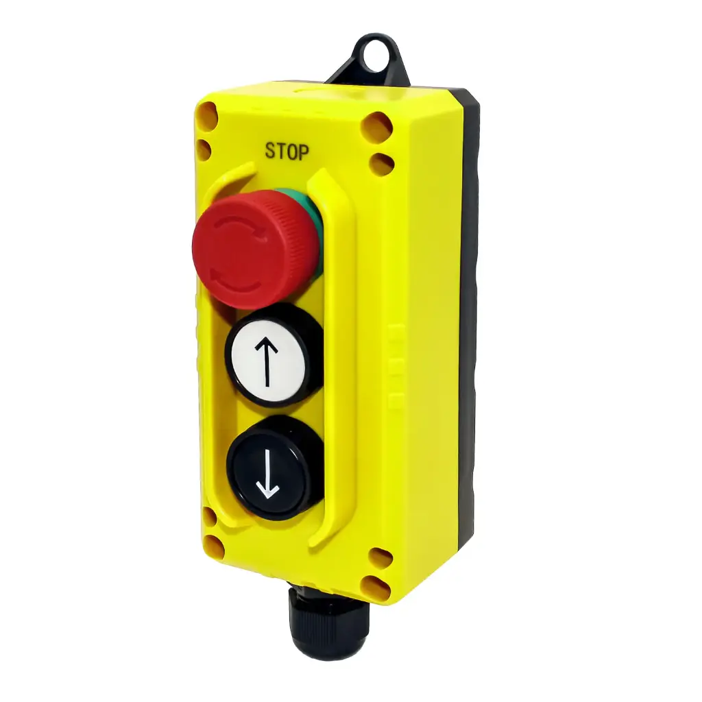 ASI-E100TLP3 | 3-Button Pendant Control Station | Up, Down, & Emergency Stop | 1 NC & 2 NO Contacts | NEMA 4, IP65 Rated | Industrial Hoist & Crane Control | Replacement for TLP3