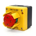 ASI-F100SLAK1 | Emergency Stop Control Station (E-Stop) | Push to Stop, Pull to Run | 40mm Red E-Stop Button | Visual Indicator | NEMA 4 Enclosure | Horizontal Knockout | 1NC + 1NO Contact | Replacement for SLA11NPNC001, SLA11NPNC002, SLA11NPNCGMS360, SLA11NPNCGMS122, PQ01P4N, AAA22800H, OM007, PQ01P4SP01, OMS098, AAA22800H403