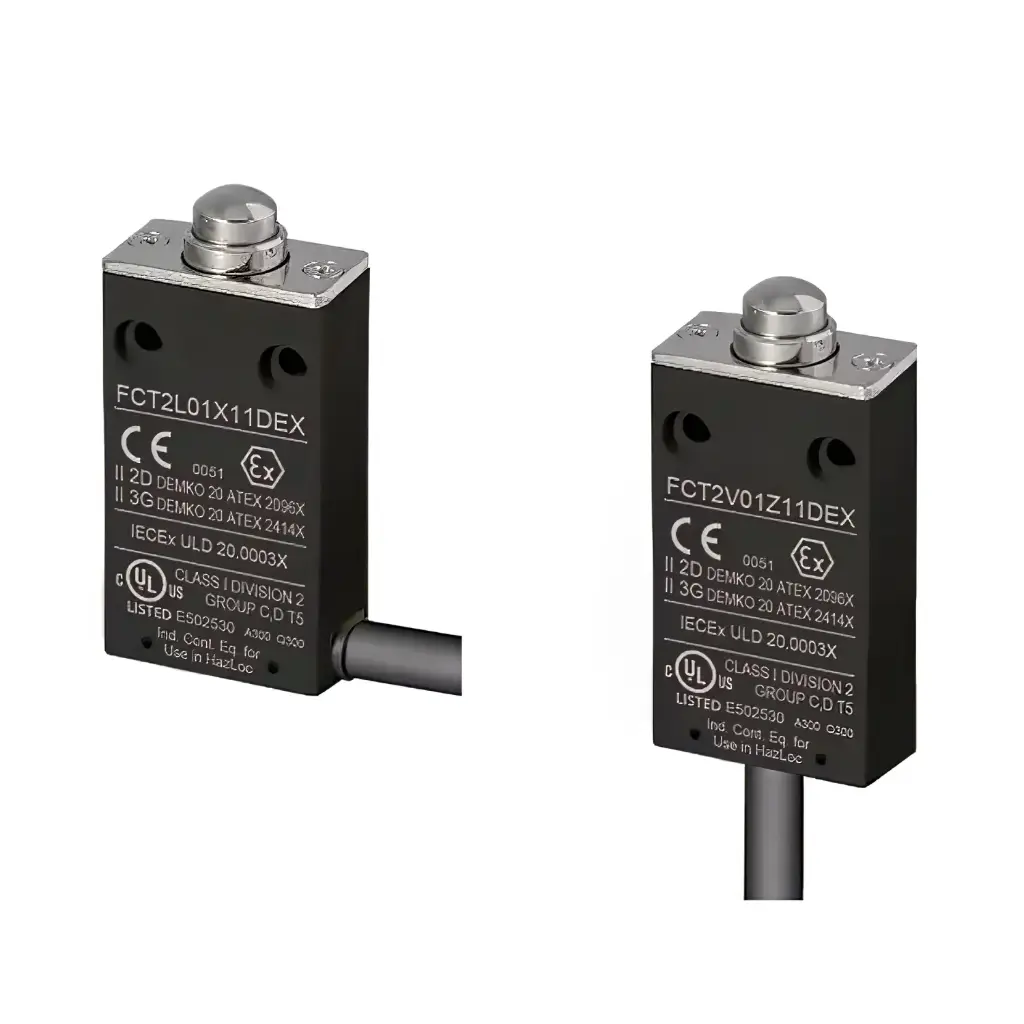 Hazardous Area Limit Switch | 10.5mm Metal End Plunger | Pre-Wired Horizontal Cable | 1NO+1NC Snap Action | ATEX / IECEx / UL HazLoc