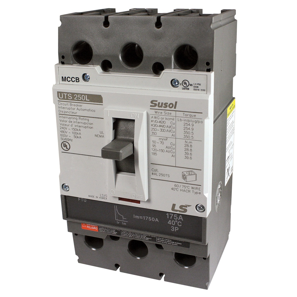 UTS250 MCCB | 200 Amp | 3 Poles | 600V AC Class | UTS250 Frame | Fixed Thermal, Fixed Magnetic Trip | Line & Load Side Lugs | UL489 | Molded Case Circuit Breaker | UTS250H-FTU-200A-3P-LL-UL