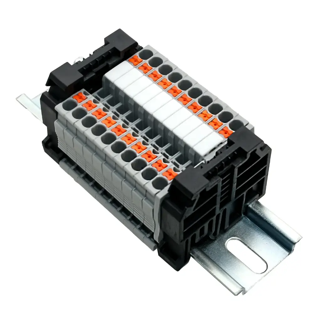 10 Pole DIN Rail Terminal Block Kit | 24-12 AWG | 20A 600V | Push-In Terminals Block | UL Recognized Components & RoHS Compliant | ASI RAAKUJ62.5-10 