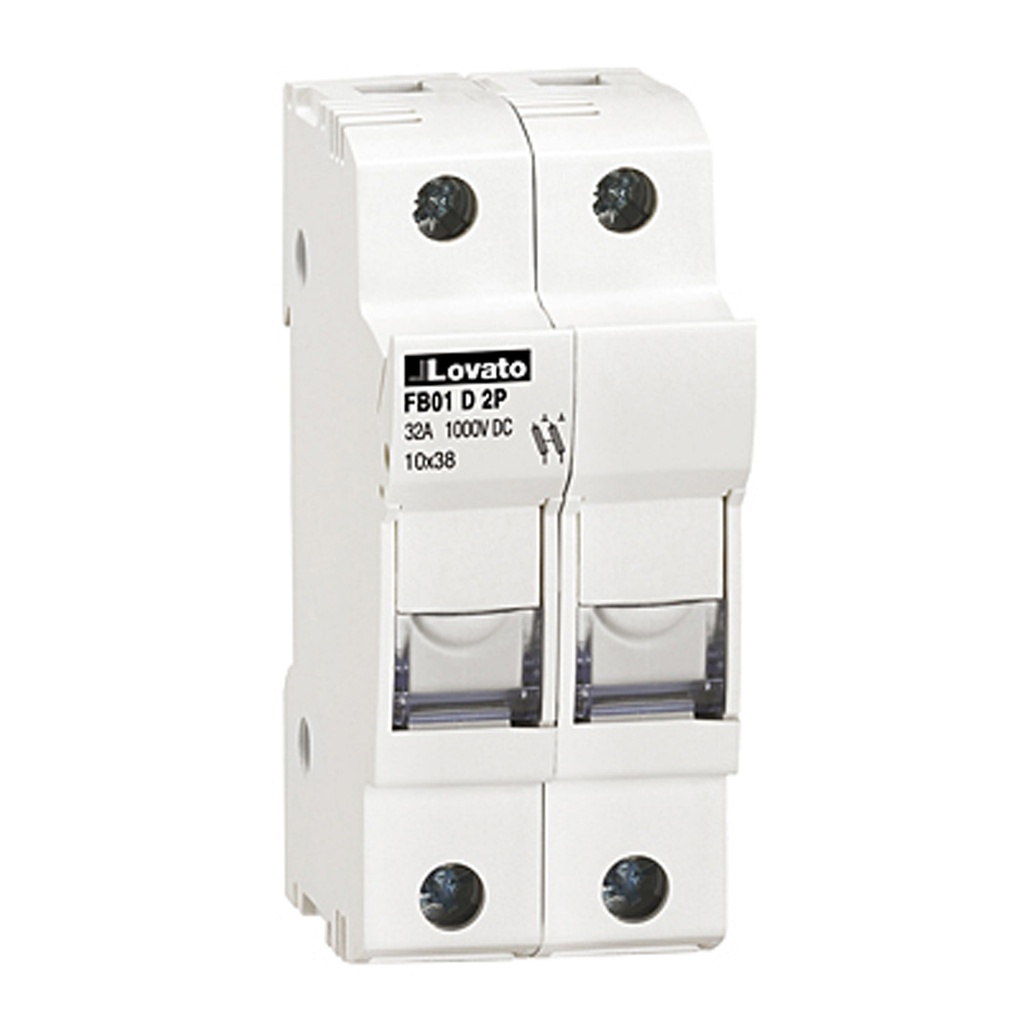 DIN Rail Mounted Midget Fuse Holder, 2 Pole, 10 x 38 mm, 18 to 8 AWG, 32 Amp, 1000 VDC, PV Rated