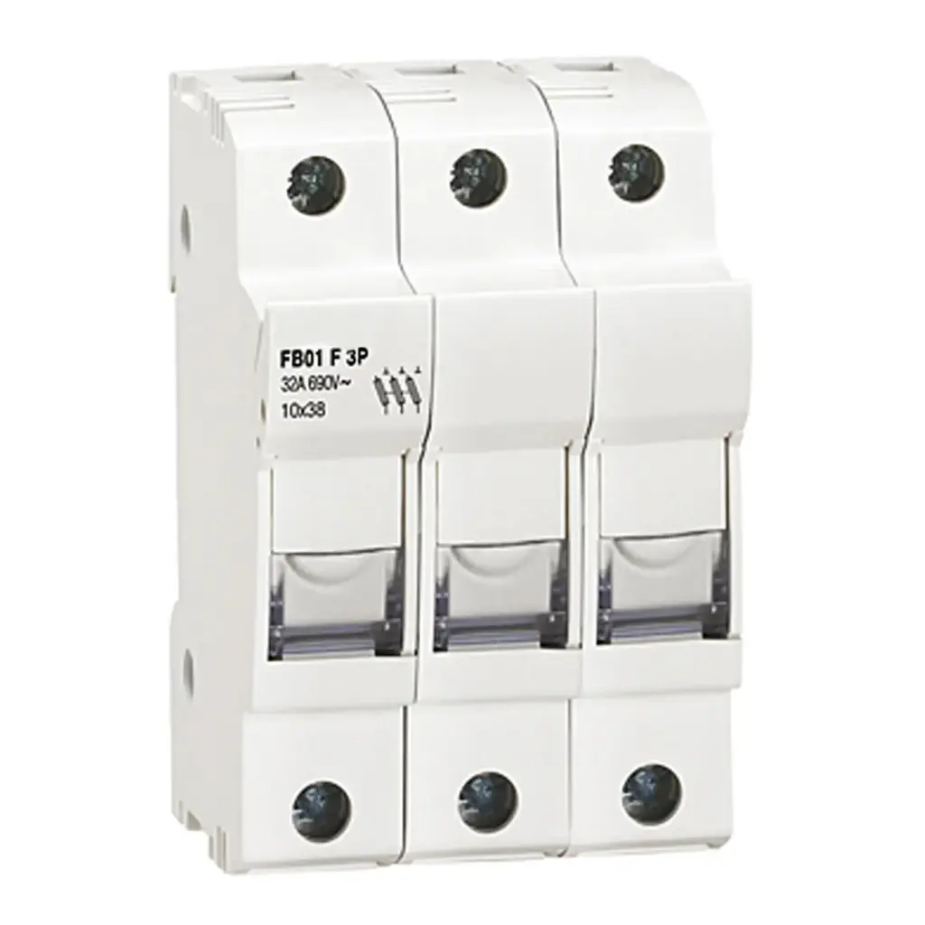 DIN Rail 600V Fuse Holder | 3-Pole Cartridge Fuse Holder | 30A 10x38mm Midget Fuse Block