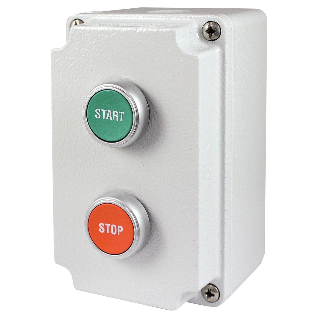 Start Stop Control Station, Green START, Red STOP, Push Button, Gray Metal Housing, Local Control Station For Motors,  GCSM-2H-203
