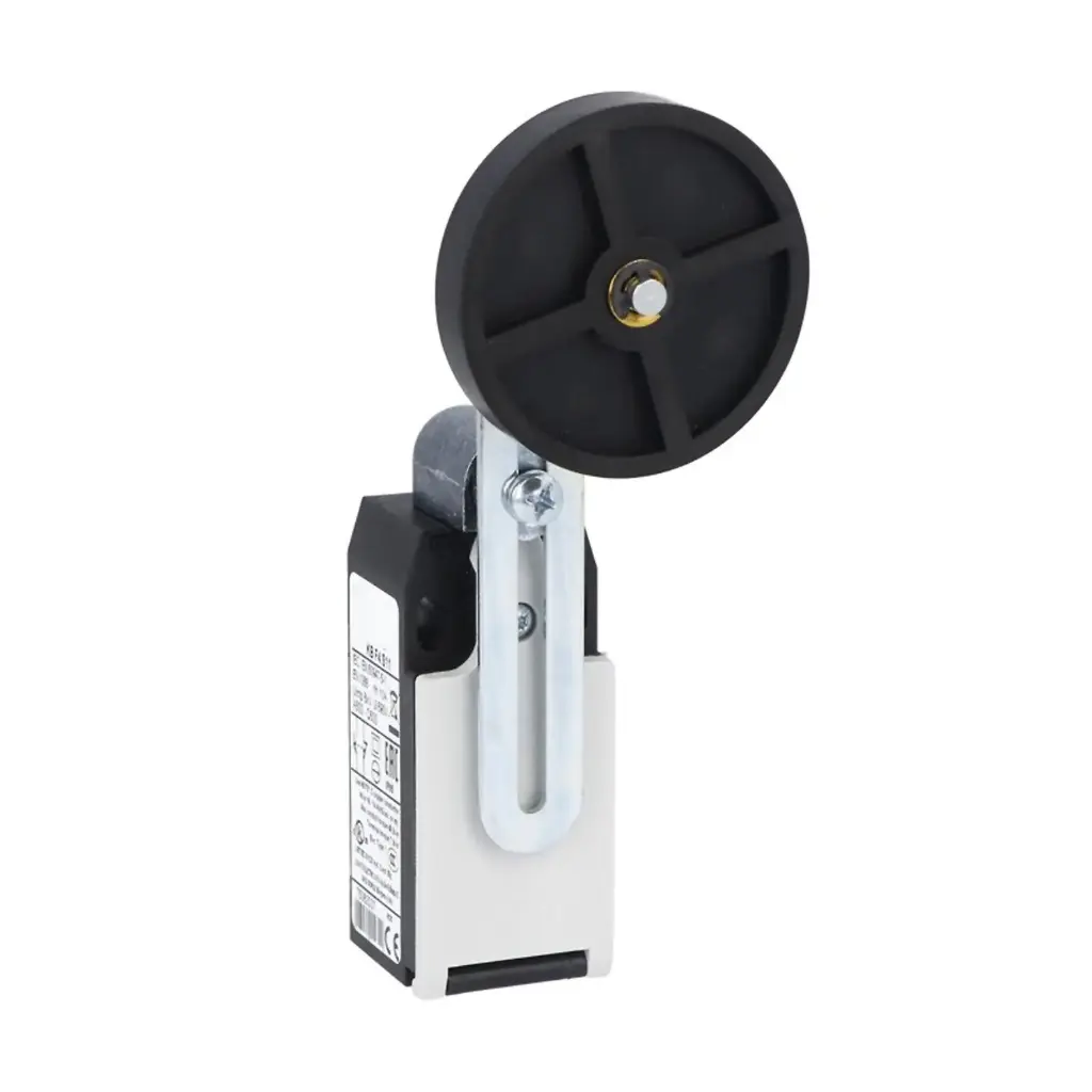 Adjustable roller lever Limit Switch, Slow Break, Make before break, 1 N.O.+1 N.C. Contacts, rubber roller offset alignment