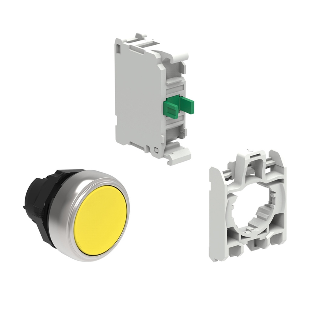 22mm Yellow Push Button Switch with Normally Open Contact and Contact Holder