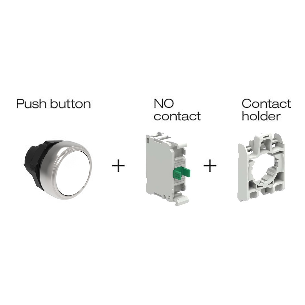 22mm Momentary Plastic Push Button-White-NO Contact-and-Contact Holder