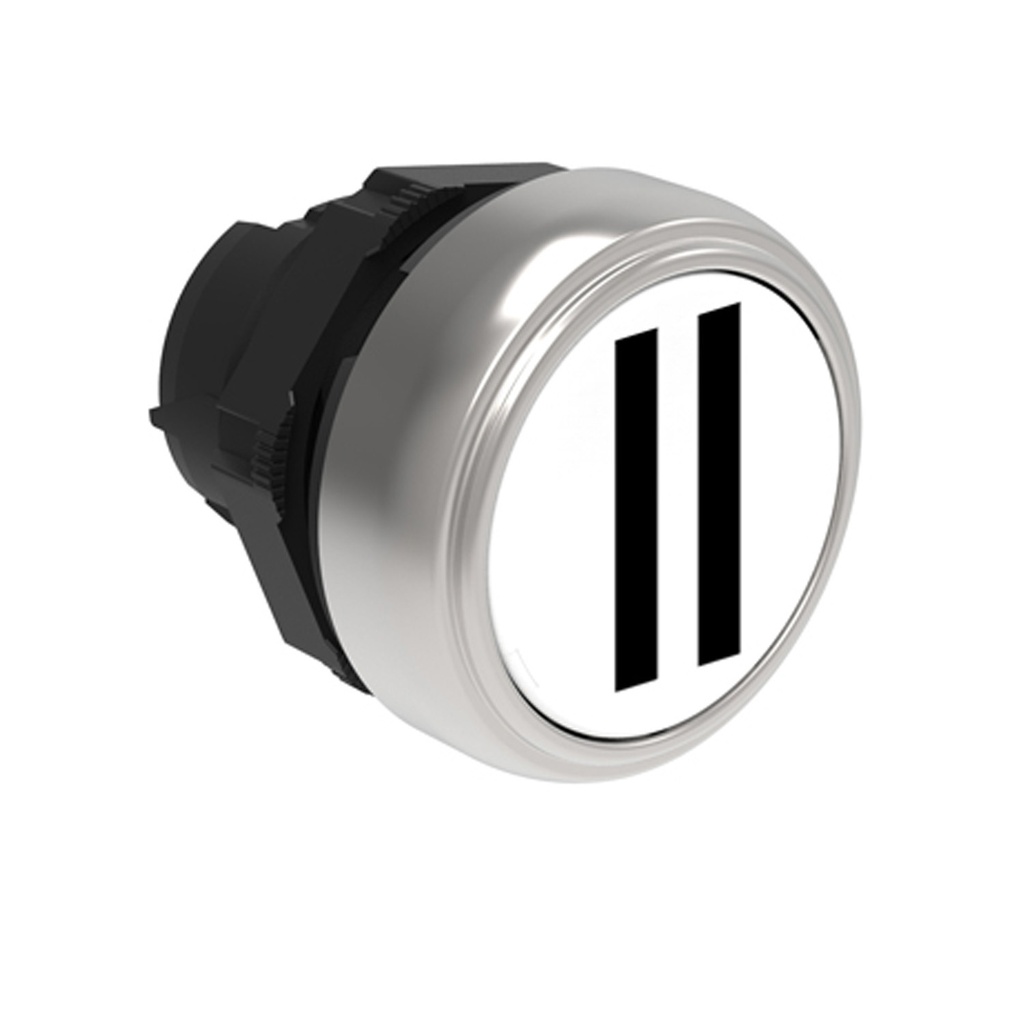 22mm Momentary PAUSE Push Button, White, Flush, Symbol II.