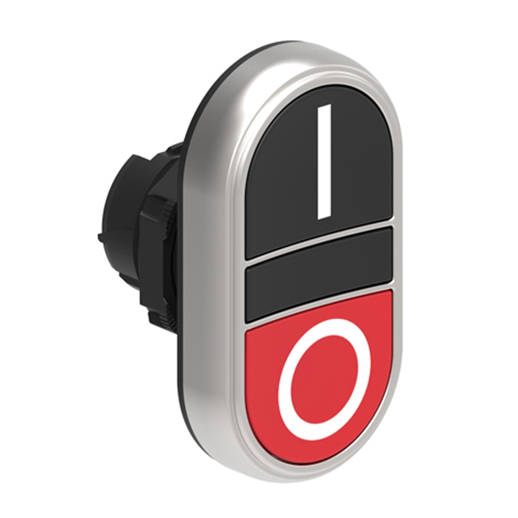 On Off Push Button with I/O Symbols, Momentary, Black/Red, Flush, 22mm