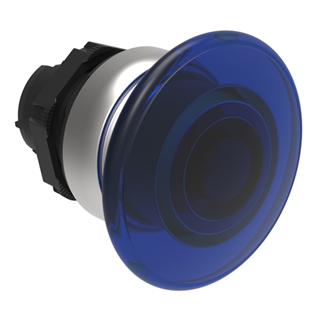 Illuminated, Momentary Return, Mushroom Push Button Switch, 40mm, Blue