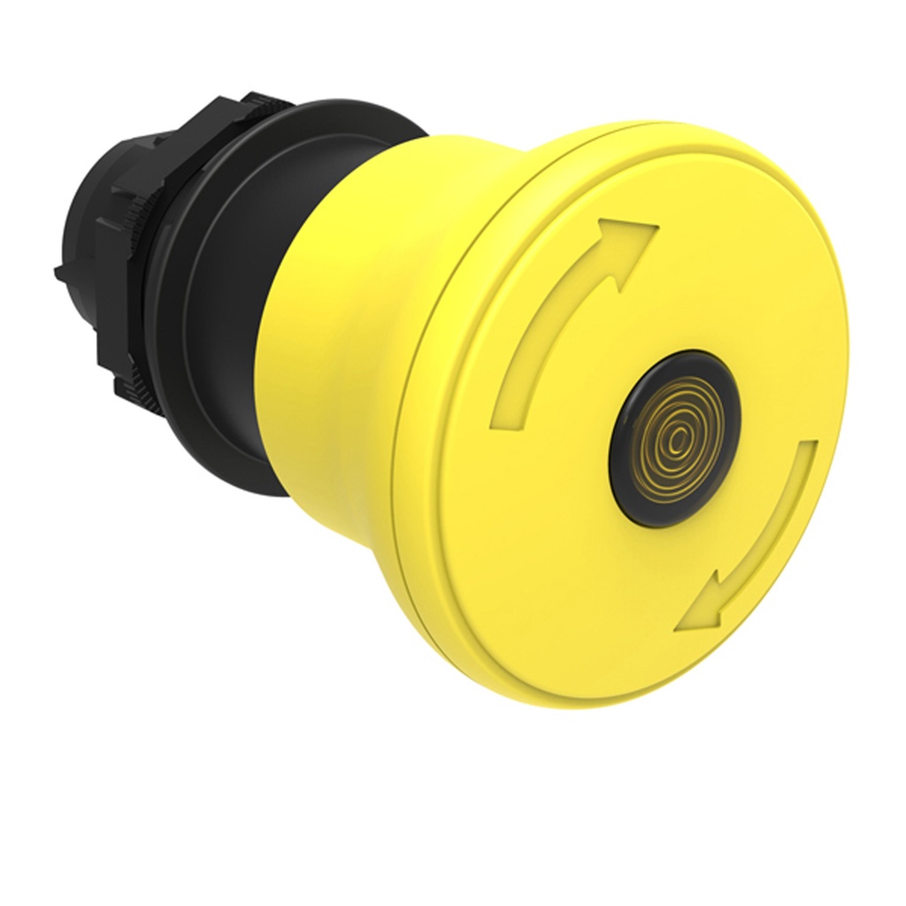 Yellow Illuminated 40mm Mushroom Push Button, Latched, Normal Stopping