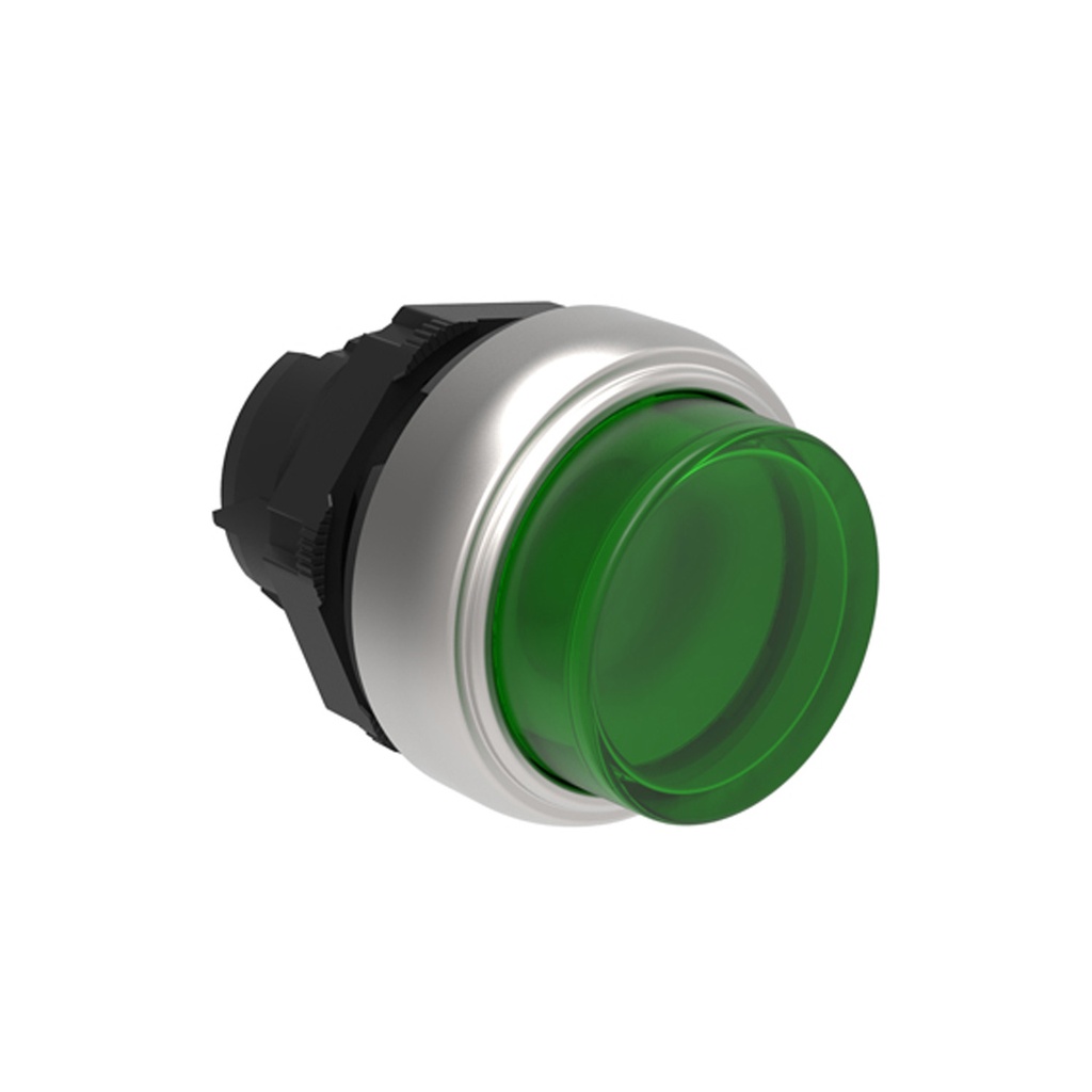 Illuminated Push On Push Off Button Swtitch, Extended, GREEN, 22mm