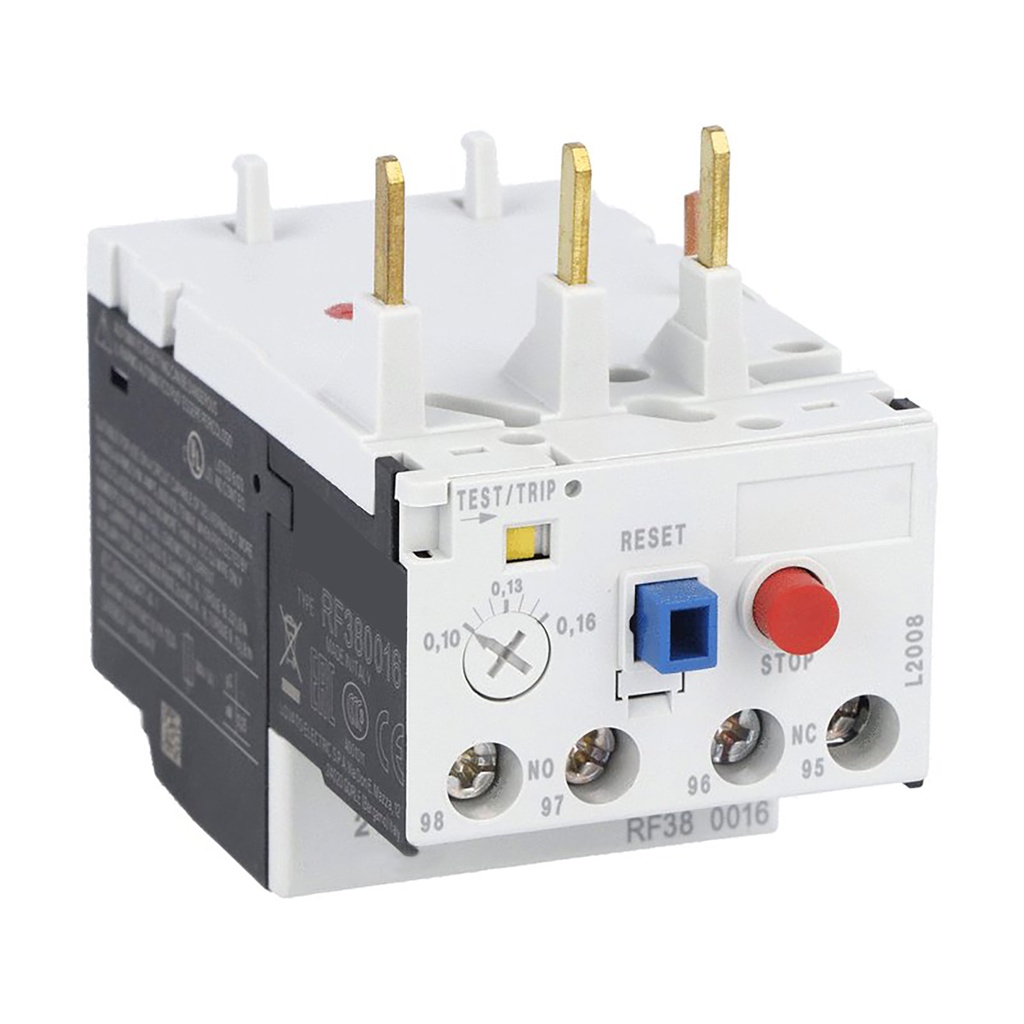Thermal Overload Relay, For Use With Lovato BF Series IEC Contactors, e Phase Thermal Overload Relay, Rated .1 to .16A, RF380016