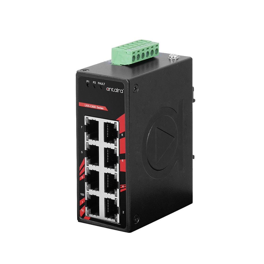 Compact 8-Port Industrial Unmanaged Ethernet Switch with eight 10/100Tx ports