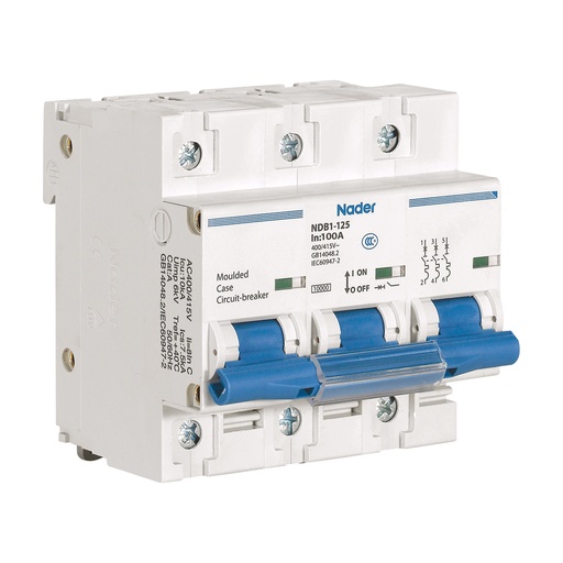 [NDB1-125D100-3] Mini Circuit Breaker UL1077 Listed | 100A  D Curve | 400/415VAC  10kAIC | DIN Rail Mount | Non Polarized MCB Branch Circuit Protection | NDB1-125D100-3 (3 Pole  D Trip  100 Amp)