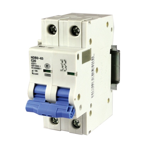 [NDB2-63C20-2] Mini Circuit Breaker | UL1077 Listed  | 20A  C Curve  400/415VAC  80VDC  10kAIC |  DIN Rail Mount |  Non Polarized |  MCB Branch Circuit Protection | NDB2-63C20-2 (2 Pole, C Trip, 20 Amp)