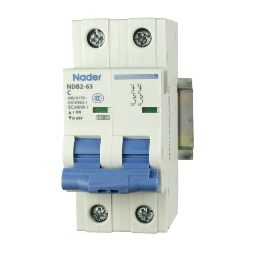 [NDB2-63C32-2] Mini Circuit Breaker | UL1077 Listed  | 32A  C Curve  400/415VAC  80VDC  10kAIC |  DIN Rail Mount |  Non Polarized |  MCB Branch Circuit Protection | NDB2-63C32-2 (2 Pole, C Trip, 32 Amp)