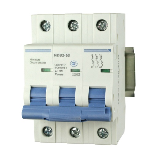 [NDB2-63D1-3] 1 Amp, 3 Pole DIN Rail Circuit Breaker, 480V AC, D Trip Curve, DIN Rail Mount, UL1077