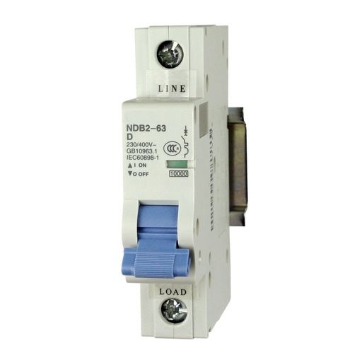 [NDB2-63D2-1] Mini Circuit Breaker | UL1077 Listed  | 2A  D Curve  230/240VAC  80VDC  10kAIC |  DIN Rail Mount |  Non Polarized |  MCB Branch Circuit Protection | NDB2-63D2-1 (1 Pole, D Trip, 2 Amp)