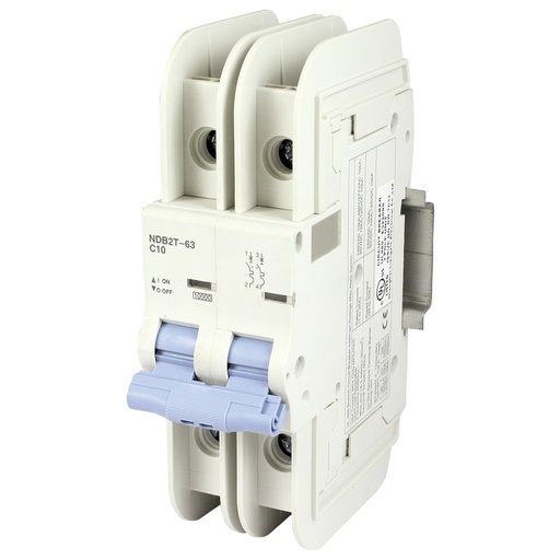 [NDB2T-63C10-2L] 10 Amp, 2 Pole DIN Rail Circuit Breaker,  240-480 Vac / 60-125 Vdc C Curve, UL489