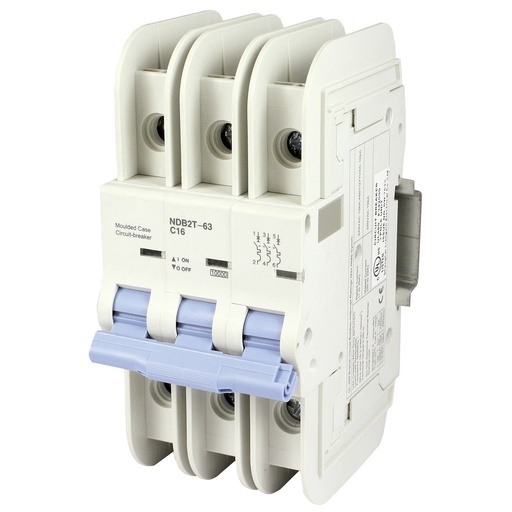 [NDB2T-63C16-3L] Mini Circuit Breaker | UL489 Listed  | 16A  C Curve  240V/480Y/277VAC  80VDC  10kAIC |  DIN Rail Mount |  Non Polarized |  MCB Branch Circuit Protection | NDB2T-63C16-3L (3 Pole, C Trip, 16 Amp)