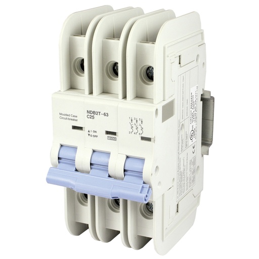 [NDB2T-63C25-3L] Mini Circuit Breaker | UL489 Listed  | 25A  C Curve  240V/480Y/277VAC  80VDC  10kAIC |  DIN Rail Mount |  Non Polarized |  MCB Branch Circuit Protection | NDB2T-63C25-3L (3 Pole, C Trip, 25 Amp)