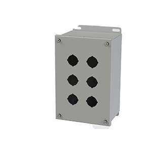 [SCE-6PBX] Push Button Enclosure, Extra Deep, 30.5mm Hole, 6 Hole, Steel, Gray