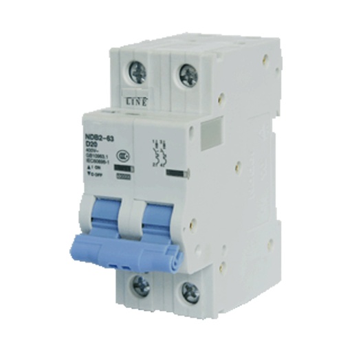 [NDB2Z-63C16-2] Mini Circuit Breaker | UL1077 Listed  | 16A  C Curve  400/415VAC  80VDC  10kAIC |  DIN Rail Mount |  Non Polarized |  MCB Branch Circuit Protection | NDB2Z-63C16-2 (2 Pole, C Trip, 16 Amp)