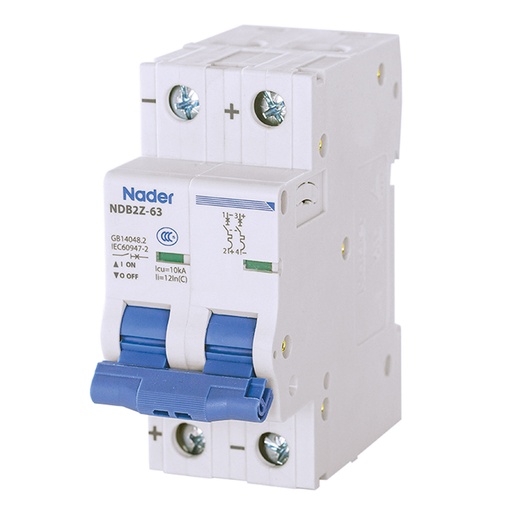 [NDB2Z-63C2-2] Mini Circuit Breaker | UL1077 Listed  | 2A  C Curve  400/415VAC  80VDC  10kAIC |  DIN Rail Mount |  Non Polarized |  MCB Branch Circuit Protection | NDB2Z-63C2-2 (2 Pole, C Trip, 2 Amp)