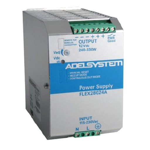 [FLEX28012A] 12V DC Power Supply, 20 Amp, 115-230V AC Input, DIN Rail Mounted