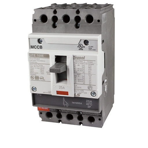 [UTE100E-FTU-25A-3P-LL-UL] UTE100 MCCB | 25 Amp | 3 Poles | 600V AC Class | UTE100 Frame | Fixed Thermal, Fixed Magnetic Trip | Line & Load Side Lugs | UL489 | Molded Case Circuit Breaker | UTE100E-FTU-25A-3P-LL-UL