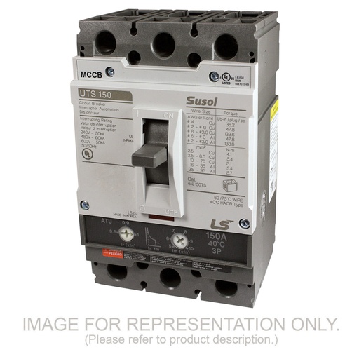 [UTS150N-FTU-125A-3P-LL-UL] UTS150 MCCB | 125 Amp | 3 Poles | 600V AC Class | UTS150 Frame | Fixed Thermal, Fixed Magnetic Trip | Line & Load Side Lugs | UL489 | Molded Case Circuit Breaker | UTS150N-FTU-125A-3P-LL-UL