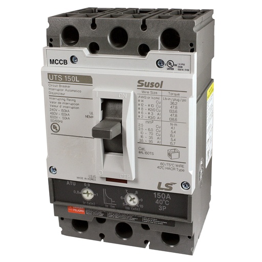 [UTS150N-FTU-50A-3P-LL-UL] UTS150 MCCB | 50 Amp | 3 Poles | 600V AC Class | UTS150 Frame | Fixed Thermal, Fixed Magnetic Trip | Line & Load Side Lugs | UL489 | Molded Case Circuit Breaker | UTS150N-FTU-50A-3P-LL-U