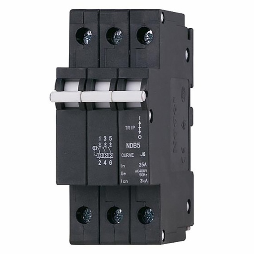 [NDB5-J412-3P] DIN Rail Breaker, Hydraulic Magnetic Circuit Breaker Operation, Only 13mm Wide, 12 Amp, 240/480Vac, 3 Pole, UL1077
