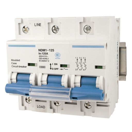 [NDM1-125D100-3] 100 Amp DIN Rail Circuit Breaker, 1 Pole, UL1077, D Trip Curve, 240 Vac/60 Vdc