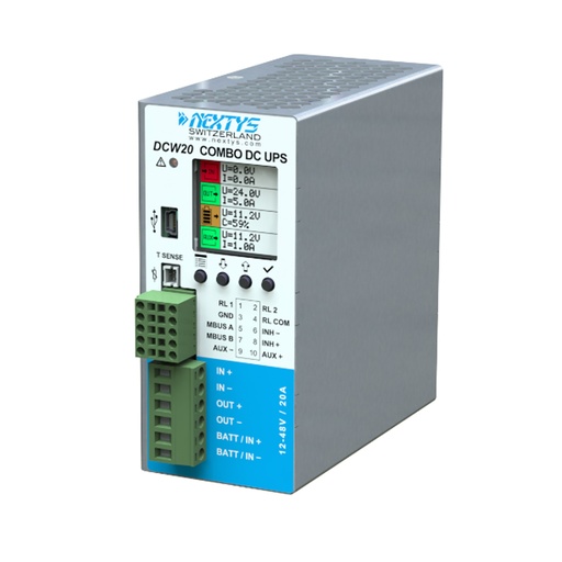 [ASIDCW20] DIN Rail UPS For 12V, 24V, 48V Operation, DC to DC Converter Capability, User Programmable, 20A, 12 to 48 Vdc