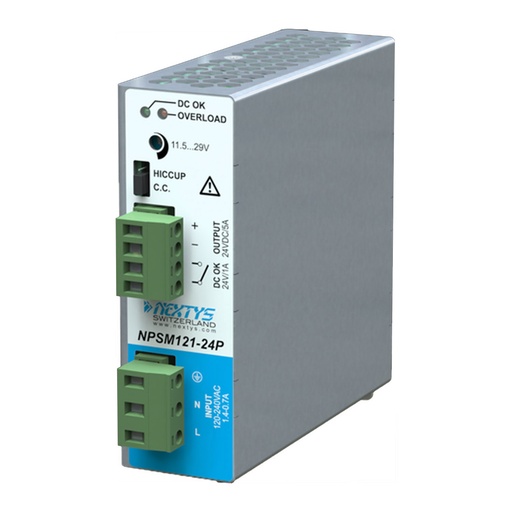 [ASINPSM121-24P] 24 Vdc DIN Rail Power Supply, Parallel Model, Ultra Compact, 5A, 120Vac, Wide Range Adjustable 12 - 28.5Vdc