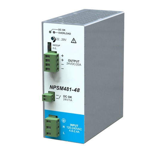 [ASINPSM481-48] 48 Vdc DIN Rail Power Supply, Ultra Compact, 10A, 120Vac, Wide Range Adjustable 45 - 55Vdc, ASINPSM481-48