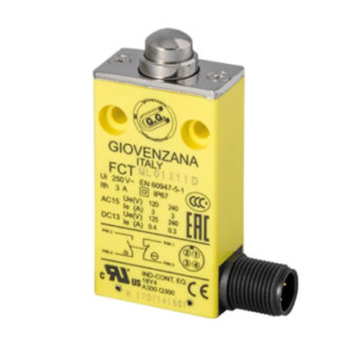 [FCTMV01-X11D] Plunger Limit Switch, Slow Break, 1 NC 1 NO, M12 Connector For Fast Cable Connections, FCTMV01X11D