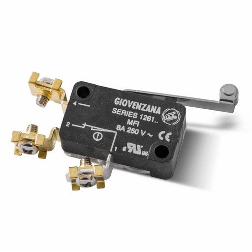 [MFI-1ST] Micro Limit Switch, Long Roller Lever, Screw Terminals, 8A, 250Vac