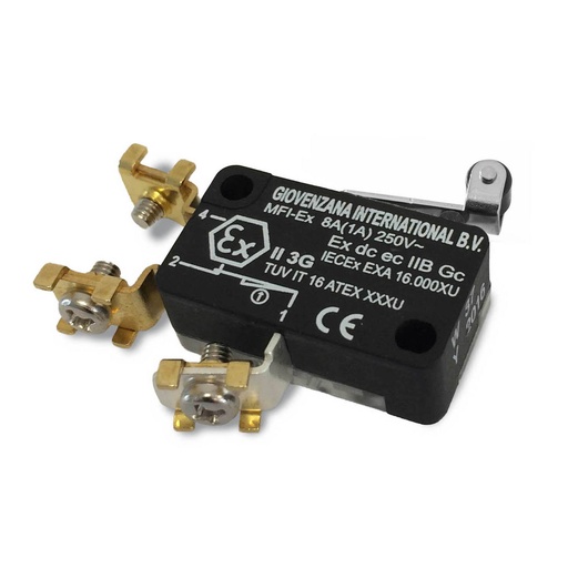 [MFI-7Ex] Micro Limit Switch, Roller Lever L 16 mm, Screw Terminals, 8A, 250Vac