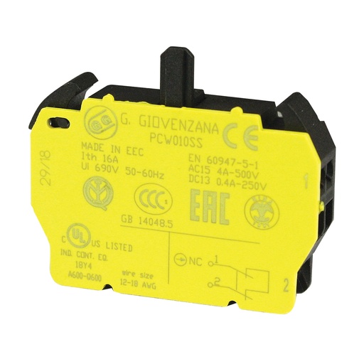 [PCW010SS-CH] Safety Contact Block for estops, NC, Contact Holder